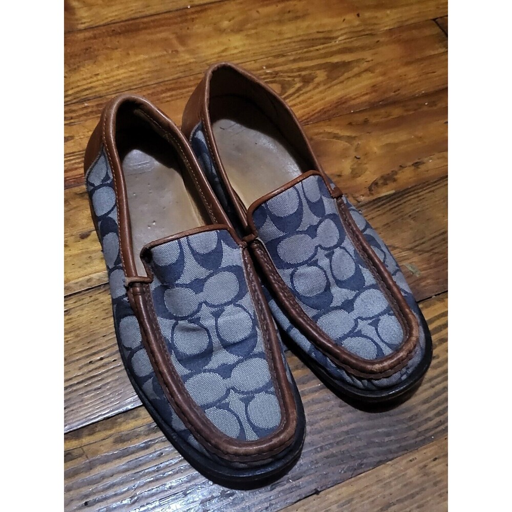 Coach Driving Shoes Signature Vale Blue Grey Jacquard Loafers Women 5.5